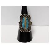 .925 Sterl Turquoise Ring w/Brass Inlay Sz 8