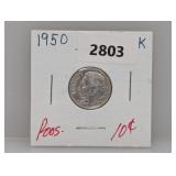1950 90% Silv Roos Dime