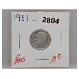 1951 90% Silv Roos Dime