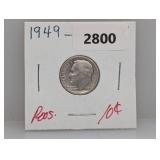 1949 90% Silv Roos Dime