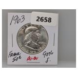 1963 90% Silv AU/BU Franklin Half $1