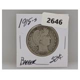 1915-S 90% Silv Barber Half $1 Dollar