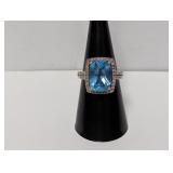 .925 Sterl Light Blue Gemstone Halo Ring Sz 7