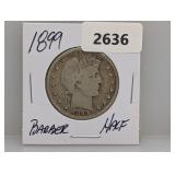 1899 90% Silv Barber Half $1 Dollar