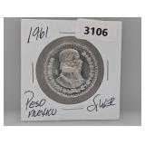 1961 Silver Mexico Peso