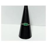 .925 Sterl Geometric Green Stone Inlay Ring Sz 8