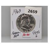 1963 90% Silv AU/BU Franklin Half $1