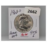 1963-D 90% Silv AU/BU Franklin Half $1