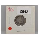 1913 90% Silv Barber Dime