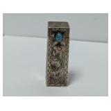 .925 Sterl Vtg Turquoise Lipstick Holder w/Mirror