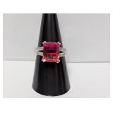 .925 Sterl Pink Stone Split Shank Ring Sz 8