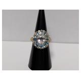 Vermeil/.925 Sterl Clear/Blue Flower Ring Sz 6.5