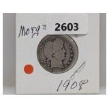 1908-D 90% Silv Barber Quarter