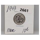 1943 90% Silv Mercury Dime