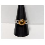 .925 Sterl Oval Yellow Stone Ring Sz 9