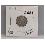1947 90% Silv Roos Dime