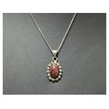 18" .925 Sterl Chain w/Bezel Set Oval Pendant