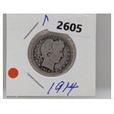 1914 90% Silv Barber Quarter