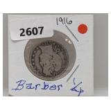 1916-D 90% Silv Barber Quarter