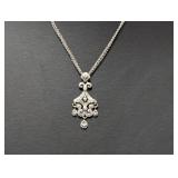 18" .925 Sterl Chain w/Ornate CZ Teardrop Pendant