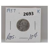 1957 90% Silv Roos Dime