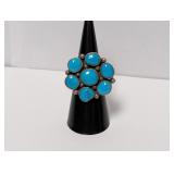 Adjustable .925 Sterl Turquoise Cluster Ring