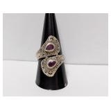 .925 Sterl Red Stone Filigree Ring Sz 10