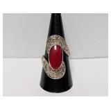 .925 Sterl Oblong Red Stone Ring Sz 9