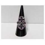 .925 Sterl Purple Floral Pattern Ring Sz 7.5