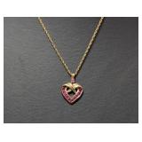 18" Vermeil/.925 Chain w/Pink Stone Heart Pend