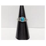 .925 Sterl Turquoise Cabochon Stone Ring Sz 5