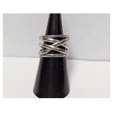 .925 Sterling Criss Cross Band Sz 7