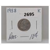 1958 90% Silv Roos Dime