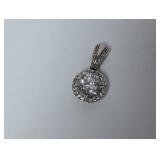 .925 Sterl Round Halo Style Clear Stone Pendant