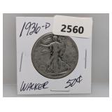 1936-D 90% Silv Walker Half $1