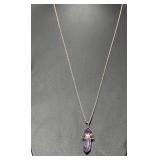 30" .925 Sterl Chain w/Purple Crystal Pendant