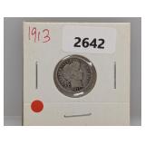 1913 90% Silv Barber Dime