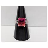 .925 Sterl Pink Stone Split Shank Ring Sz 8