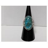 .925 Sterl Turquoise Cabochon Statement Ring Sz 7