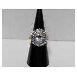 Vermeil/.925 Sterl Clear/Blue Flower Ring Sz 6.5