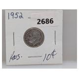 1952 90% Silv Roos Dime