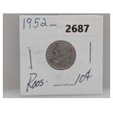 1952 90% Silv Roos Dime