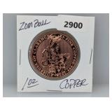 1oz .999 Copper Zombull Round