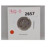1942-D 90% Silv Mercury Dime