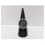 .925 Sterl Oval Faceted Cut Gem Ring Sz 7