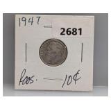 1947 90% Silv Roos Dime