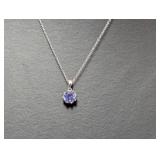18" .925 Sterl Chain w/Purple Stone Pendant