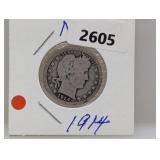 1914 90% Silv Barber Quarter