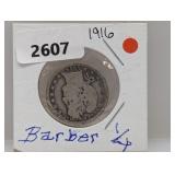 1916-D 90% Silv Barber Quarter