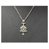 18" .925 Sterl Chain w/Ornate CZ Teardrop Pendant
